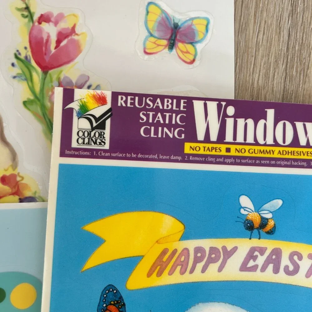 Vintage Easter Window Clings Lot of 7 Sheets Spring Vinyl Sticker